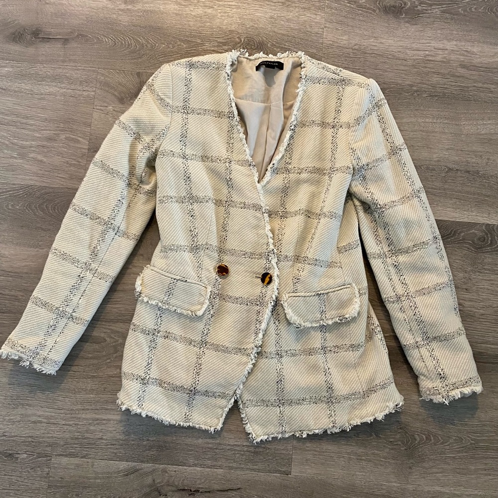 Ann Taylor white plaid blazer